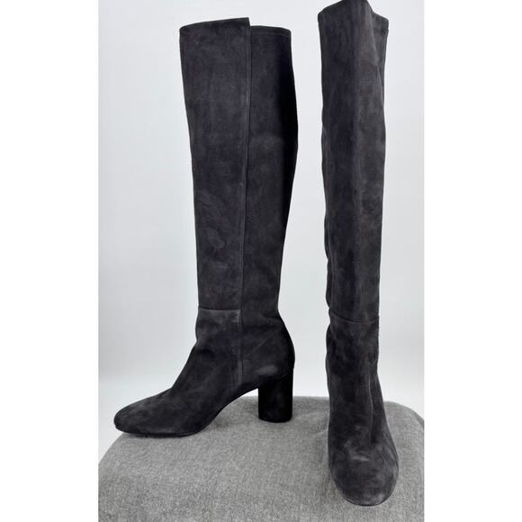 Stuart Weitzman Boots Over the Knee Stretch Suede 5050 Boots Round Block Heel 10 - Picture 1 of 9
